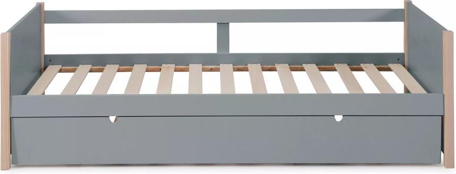 Vente-unique Uitschuifbed 2 x 90 x 190 cm MDF den en metaal Groen en houtlook MAREKI L 200 cm x H 62 cm x D 98.5 cm