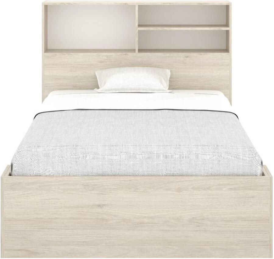 Vente-unique Bed met opbergruimte 120 x 190 cm houtlook en wit VARDIEL L 217.6 cm x H 110 cm x D 127.4 cm - Foto 2