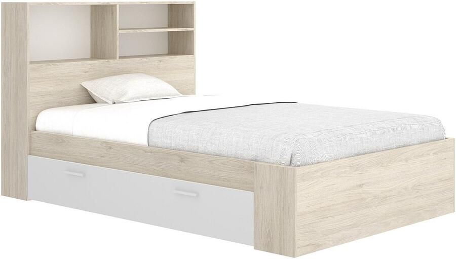 Vente-unique Bed met opbergruimte 120 x 190 cm houtlook en wit + bedbodem + matras VARDIEL L 217.6 cm x H 110 cm x D 127.4 cm - Foto 4