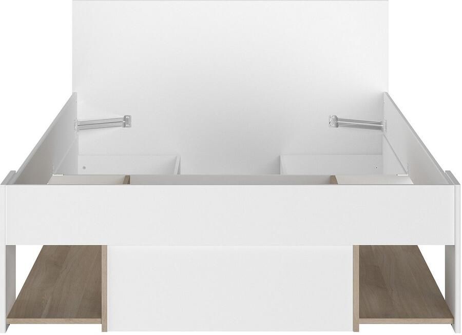 Vente-unique Bed met opbergruimte – 120 x 190 200 cm – Wit en houtlook – KINSELIA L 124 cm x H 76 cm x D 203.4 cm - Foto 4