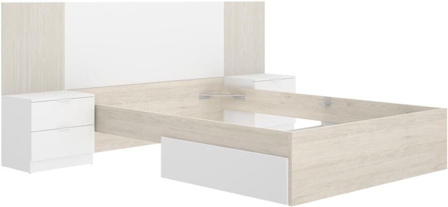 Vente-unique Bed met nachtkastjes 140 x 190 cm houtlook en wit PELORVA L 259 cm x H 106 cm x D 196 cm