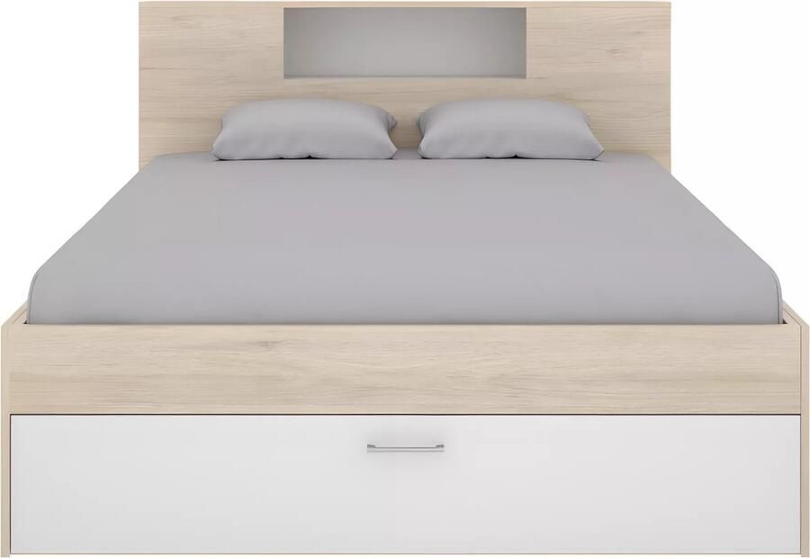 Vente-unique Bed met hoofdeinde opbergruimte en lades 140 x 190 cm Wit en naturel LEANDRE L 218.5 cm x H 95 cm x D 149.6 cm - Foto 3