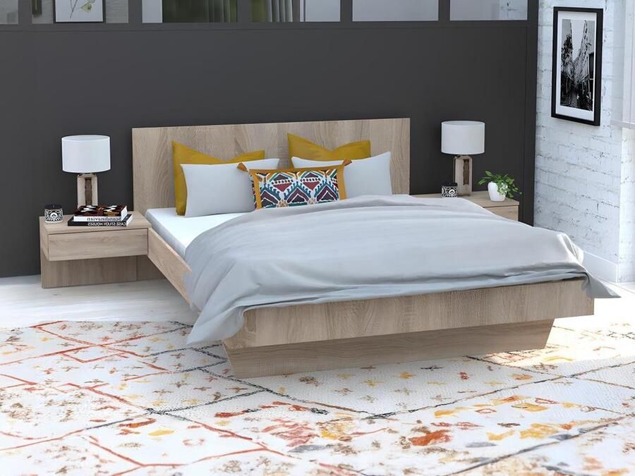 Vente-unique Bed met nachtkastjes 140 x 190 cm Eikenkleur MARVELLOUS L 234 cm x H 74.9 cm x D 192.2 cm - Foto 2