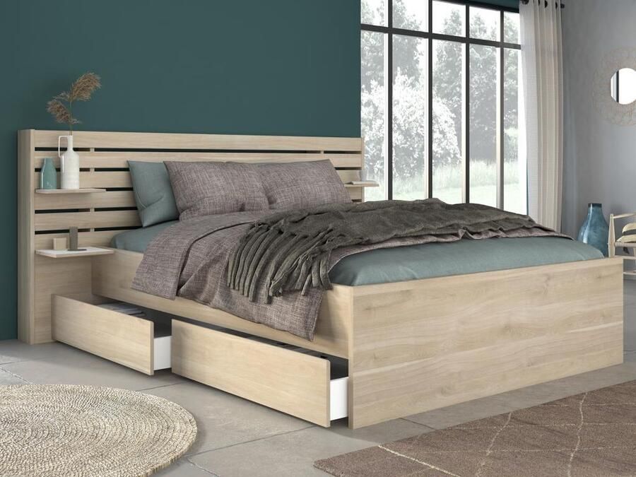 Vente-unique Bed met opbergruimte – 160 x 200 cm – Kleuren: houtlook + bedbodem TENALIA II L 222.8 cm x H 98.2 cm x D 216.8 cm - Foto 2