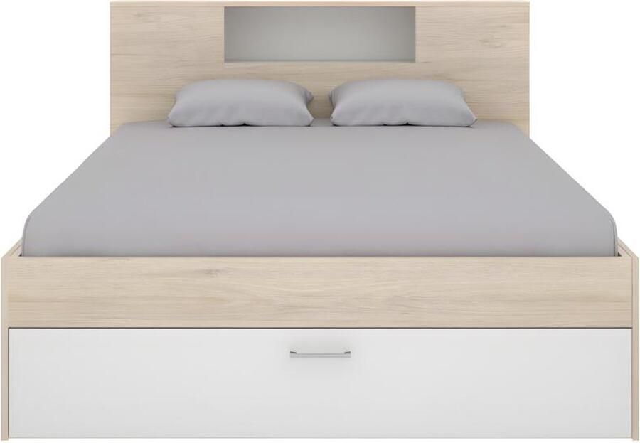 Vente-unique Bed met hoofdeinde opbergruimte en lades 160 x 200 cm Wit en naturel LEANDRE L 228.5 cm x H 95 cm x D 169.5 cm - Foto 2