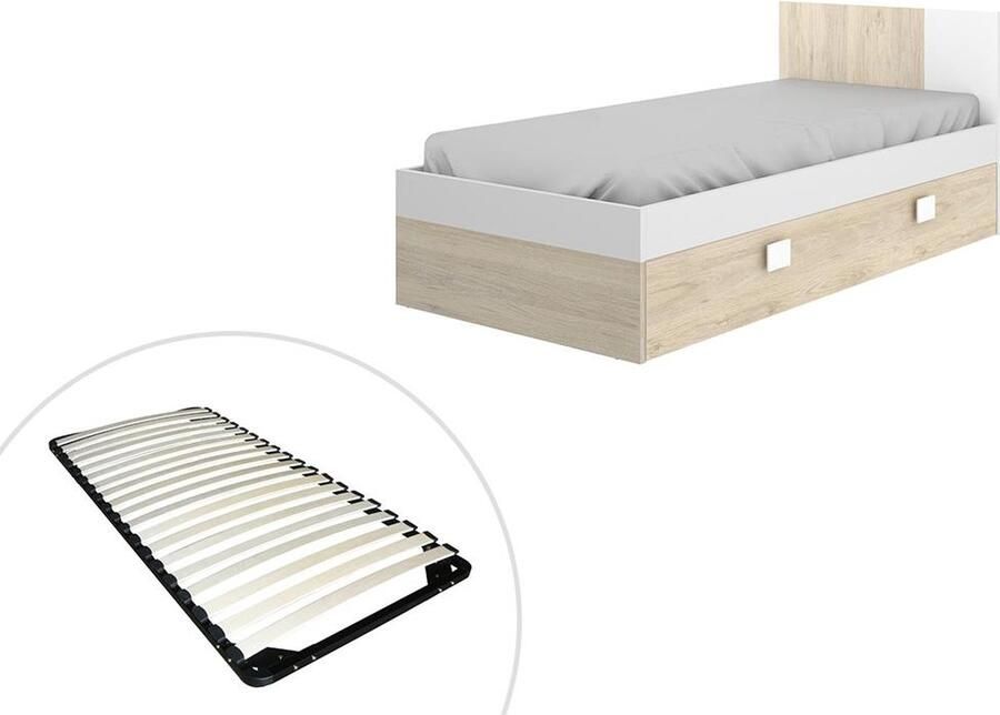 Vente-unique Uitschuifbaar bed 2 x 90 x 190 cm naturel en wit + bedbodem SONIA L 196 cm x H 79 cm x D 97 cm - Foto 2