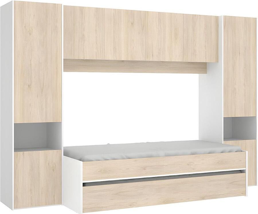 Vente-unique Uitschuifbed SELENA 90 x 190 cm eiken en wit L 303 cm x H 203 cm x D 97 cm - Foto 4