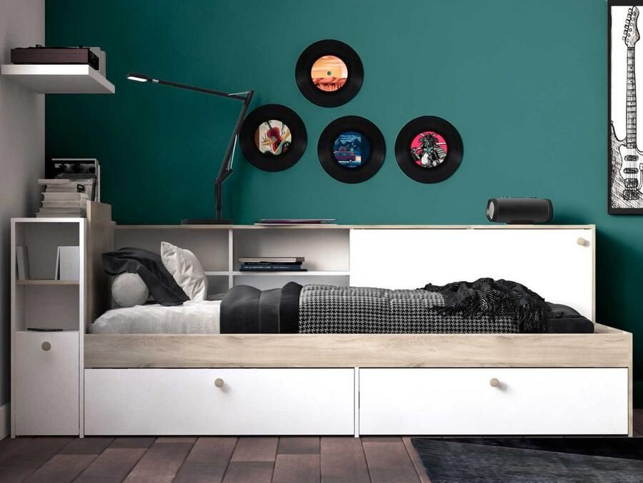 Vente-unique Moduleerbaar bed 90 x 190 200 cm met opbergruimte Wit en naturel LIARA L 229.4 cm x H 87.7 cm x D 119.2 cm - Foto 4