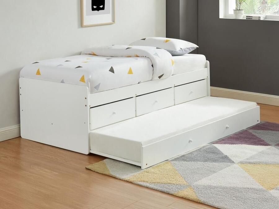 Vente-unique Uitschuifbaar bed TITOUAN met 3 lades 90x190cm MDG en dennenhout Wi L 193.8 cm x H 60 cm x D 96.2 cm