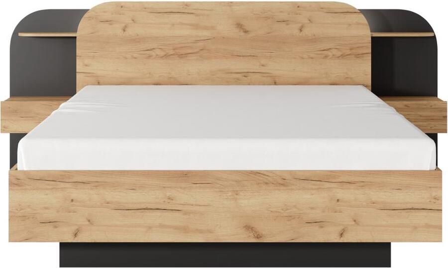 Vente-unique Bed met nachtkastjes 160 x 200 cm Met ledverlichting naturel en zwart JUVISIA L 249 cm x H 95 cm x D 223 cm - Foto 2