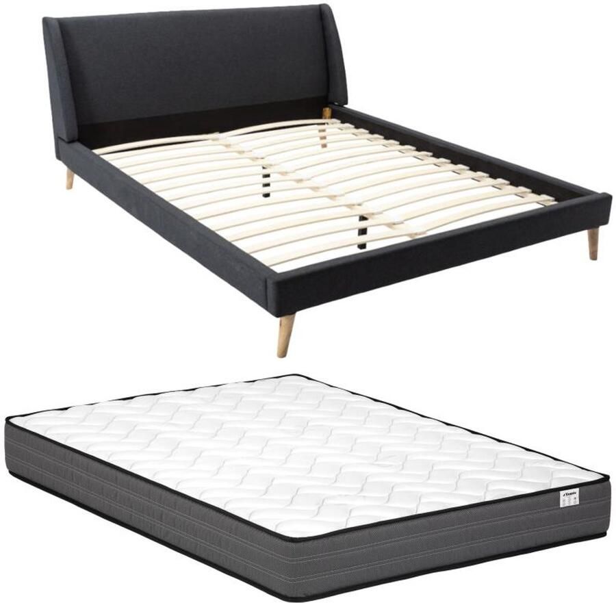 Vente-unique Scandinavisch bed 180 x 200 cm Stof Antracietgrijs + matras BENEDICTE L 192 cm x H 87 cm x D 211 cm