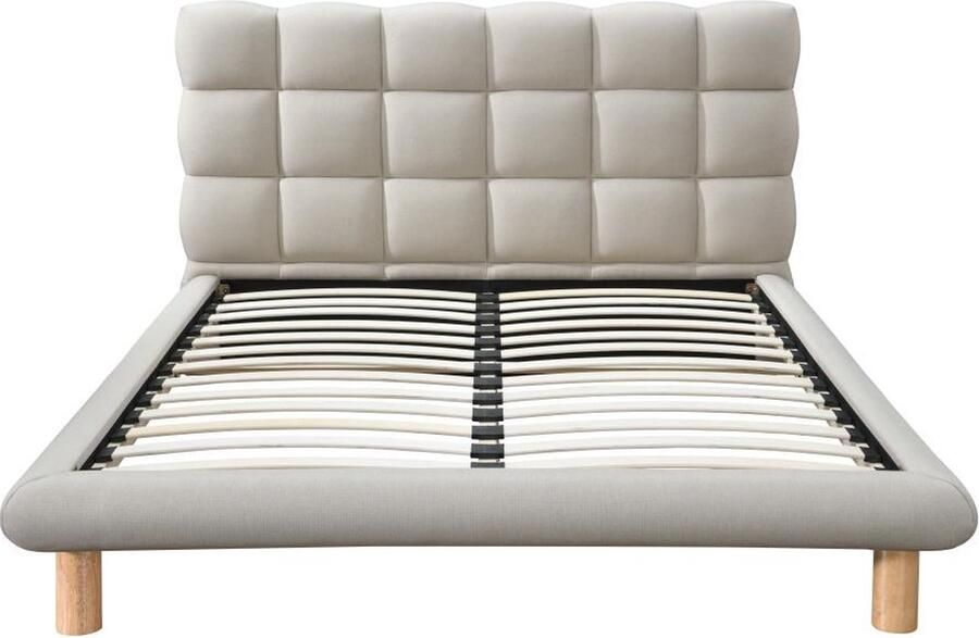 Vente-unique Bed met gewatteerd hoofdbord 180 x 200 cm Stof Beige FUDALI L 205 cm x H 115 cm x D 221 cm