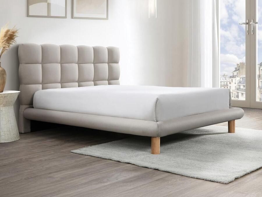 Vente-unique Bed met gewatteerd hoofdbord 180 x 200 cm Stof Beige FUDALI L 205 cm x H 115 cm x D 221 cm - Foto 2
