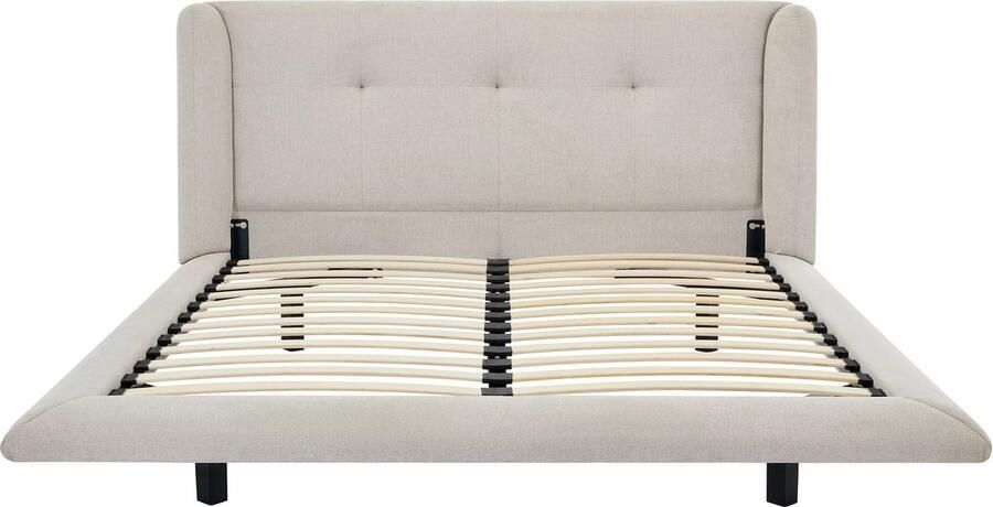 Vente-unique Bed 160 x 200 cm met hoofdbord met capitons Stof Beige PENAVI L 196 cm x H 103 cm x D 229 cm