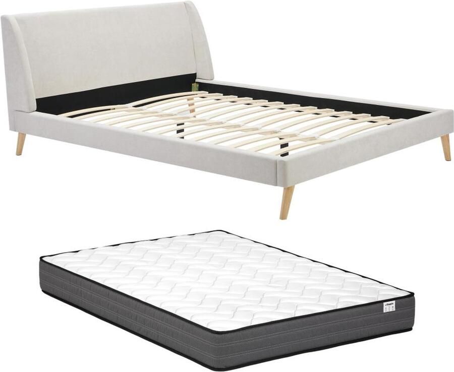 Vente-unique Scandinavisch bed 180 x 200 cm Stof Beige + matras BENEDICTE L 192 cm x H 87 cm x D 211 cm