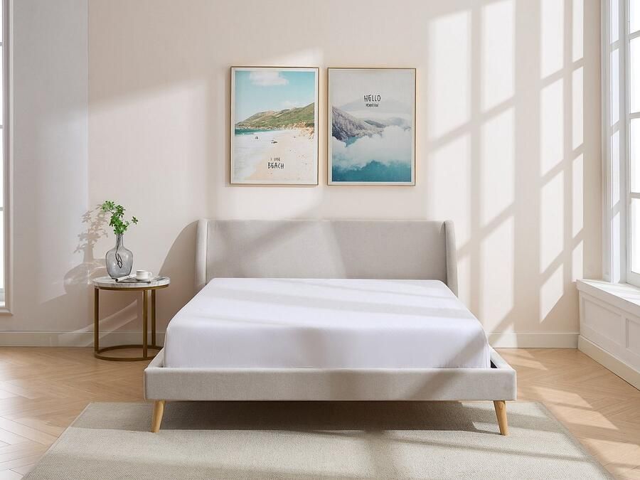 Vente-unique Scandinavisch bed 180 x 200 cm Stof Beige + matras BENEDICTE L 192 cm x H 87 cm x D 211 cm - Foto 4