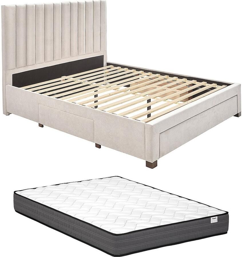 Vente-unique Bed met 3 lades 160 x 200 cm Stof Beige + matras LIAKO L 174 cm x H 123 cm x D 217 cm - Foto 3