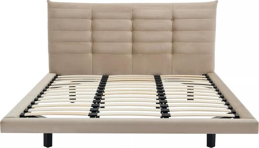 Vente-unique Bed 160 x 200 cm met hoofdbord met capitons Velours Beige NISATIO L 166 cm x H 107 cm x D 218 cm