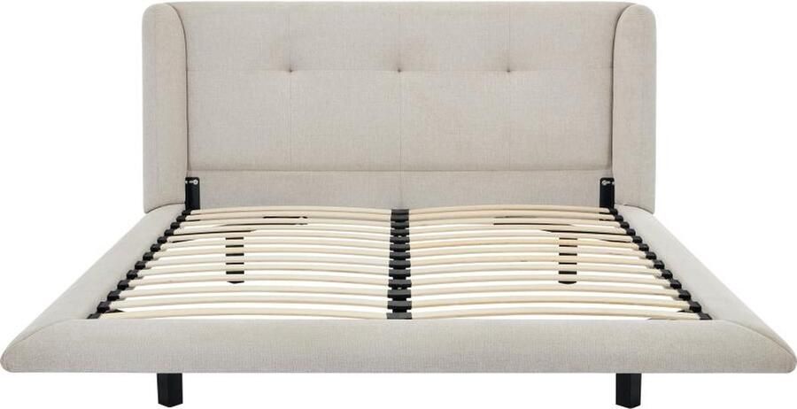 Vente-unique Bed 140 x 190 cm met hoofdbord met capitons Stof Beige PENAVI L 176 cm x H 103 cm x D 219 cm