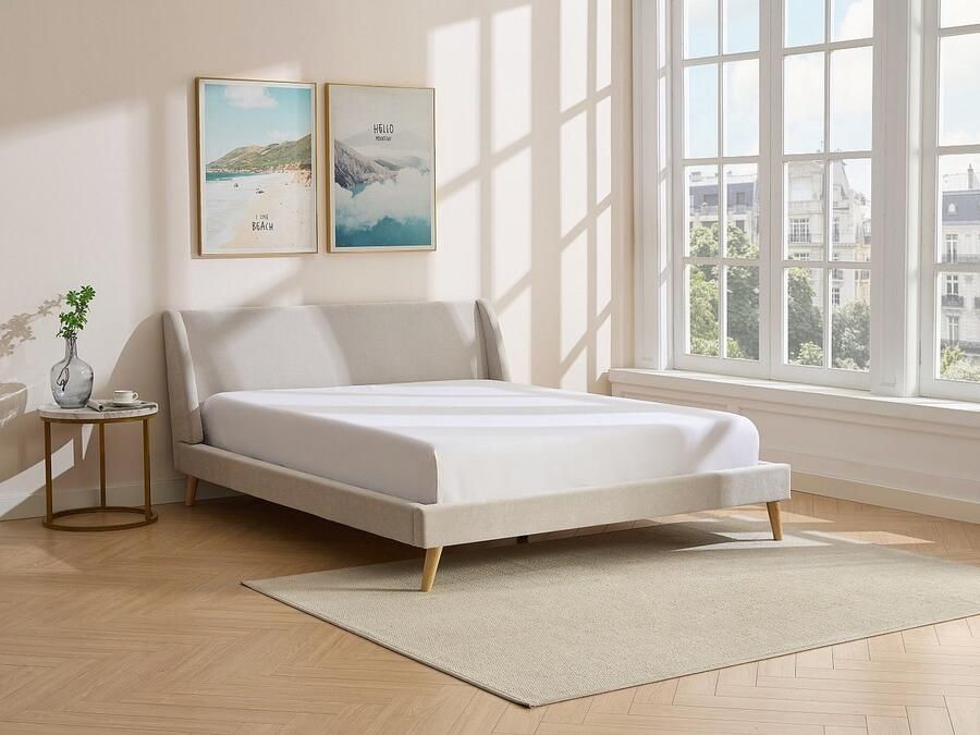 Vente-unique Scandinavisch bed 180 x 200 cm Stof Beige + matras BENEDICTE L 192 cm x H 87 cm x D 211 cm - Foto 3