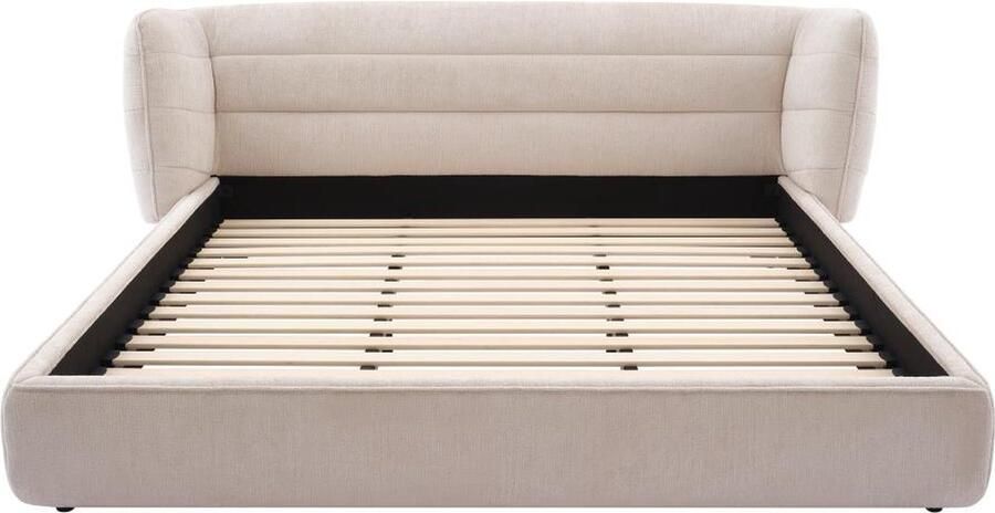 Vente-unique Bed 160 x 200 cm met ingekeept hoofdbord Boucléstof Beige LARUMO van Maison Céphy L 210 cm x H 82 cm x D 236 cm