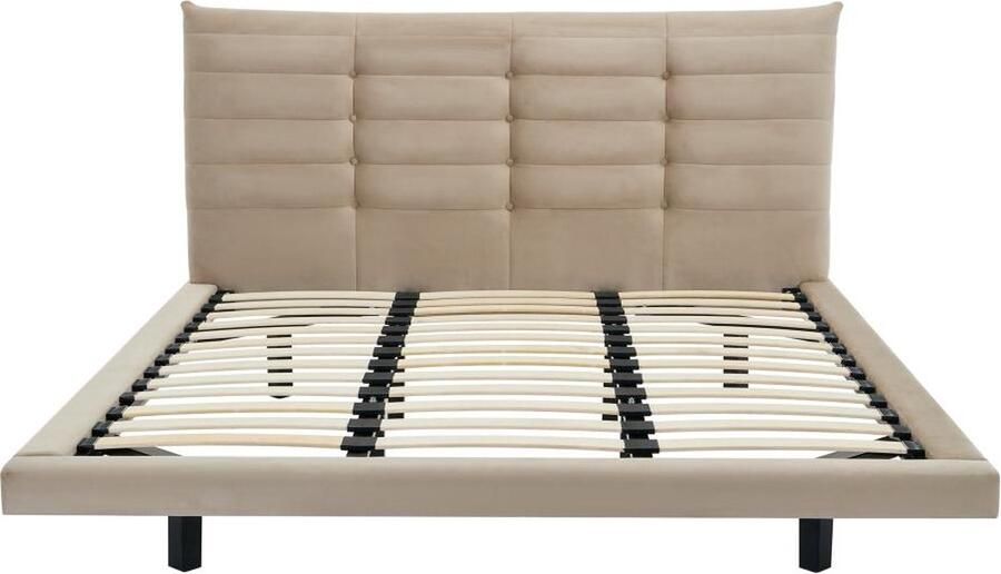 Vente-unique Bed 180 x 200 cm met hoofdbord met capitons Velours Beige NISATIO L 186 cm x H 107 cm x D 219 cm