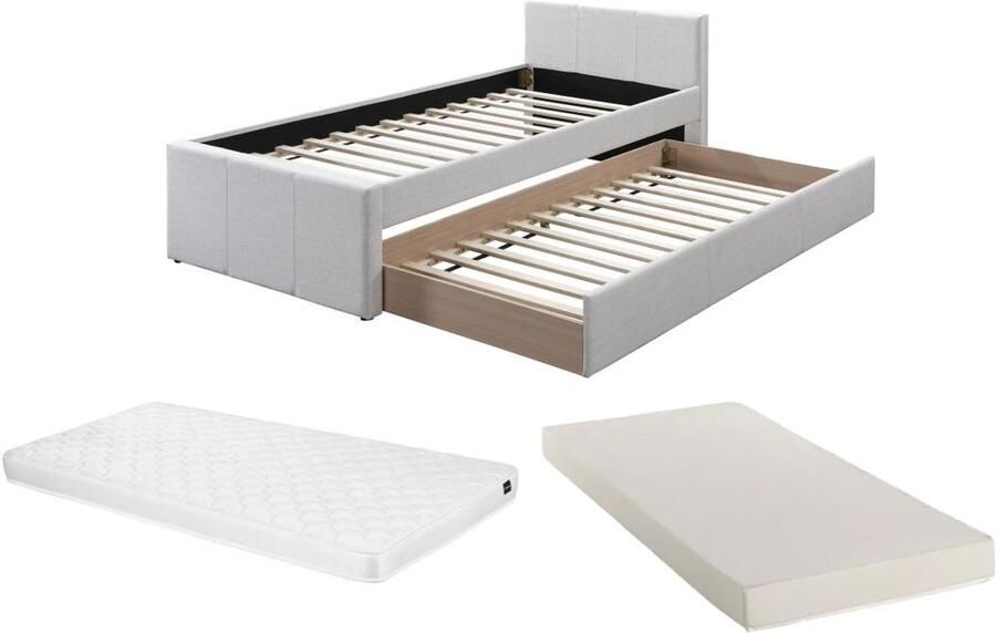 Vente-unique Uitschuifbed 90 x 190 cm Stof Beige + matras DORITALO L 208.5 cm x H 76.7 cm x D 95 cm