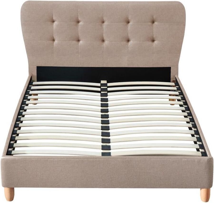 Vente-unique Bed 160 x 200 cm met hoofdbord met capitons Stof Beige ELIDE L 177 cm x H 102 cm x D 216.5 cm