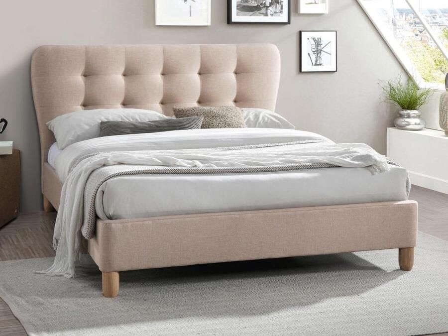 Vente-unique Bed 160 x 200 cm met hoofdbord met capitons Stof Beige ELIDE L 177 cm x H 102 cm x D 216.5 cm - Foto 2