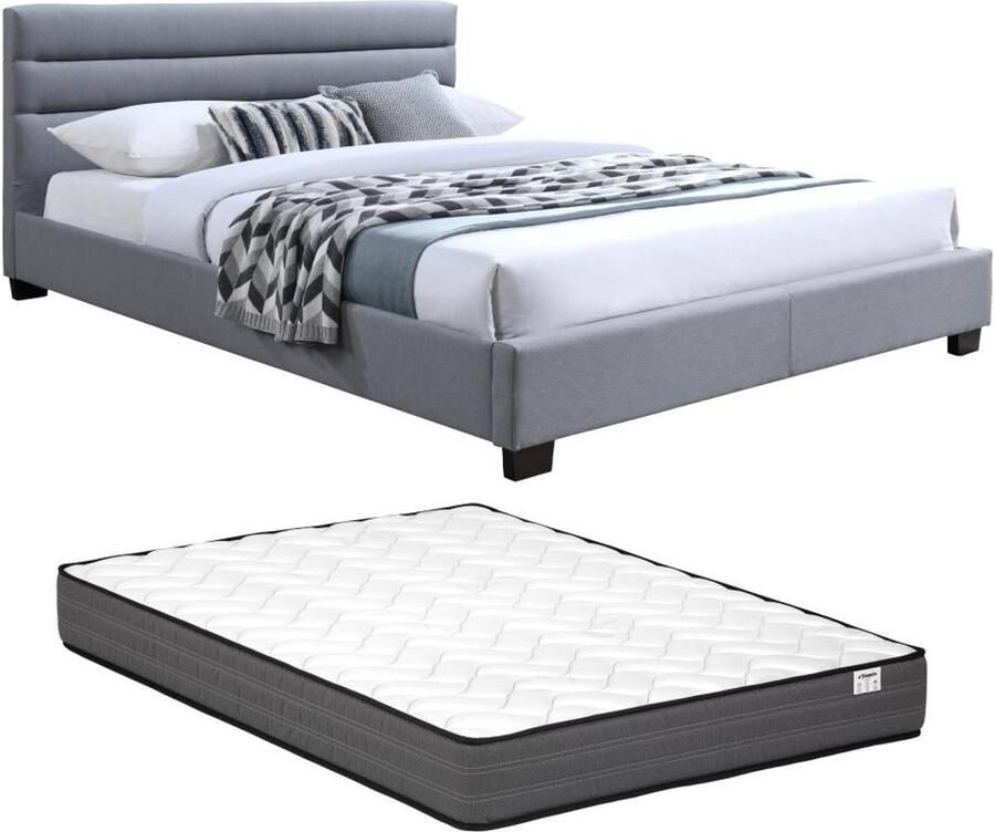 Vente-unique Bed 160 x 200 cm Stof Grijs + matras FAUSTIN L 165 cm x H 89 cm x D 215.5 cm