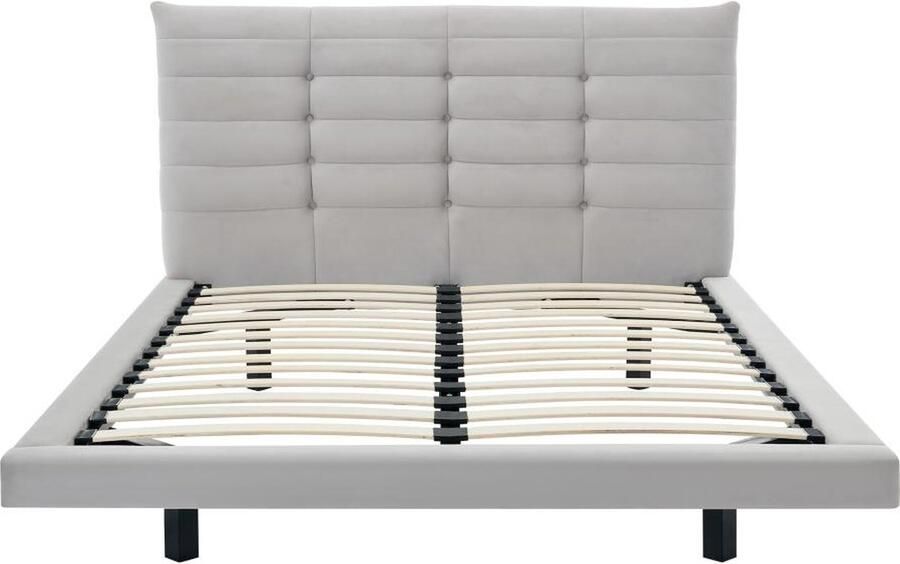 Vente-unique Bed 160 x 200 cm met hoofdbord met capitons Velours Grijs NISATIO L 166 cm x H 107 cm x D 218 cm