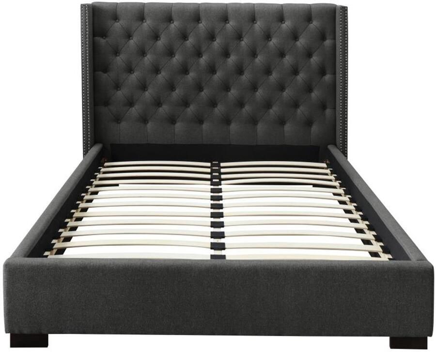 Vente-unique Tweepersoonsbed MASSIMO gewatteerd met capitons 160 x 200 cm Grijs Stof L 183.5 cm x H 141.5 cm x D 215.5 cm