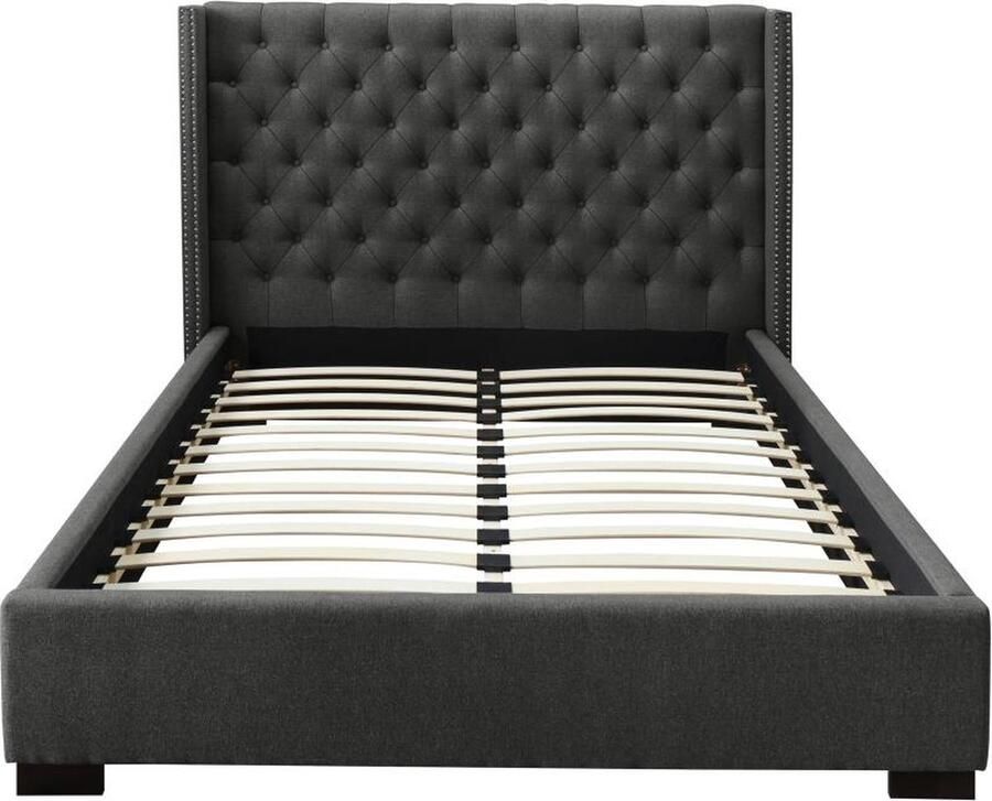 Vente-unique Bed MASSIMO gewatteerd hoofdbord 180 x 200 cm Grijze stof L 215 cm x H 141 cm x D 203 cm
