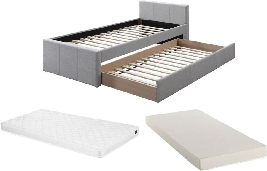 Vente-unique Uitschuifbed 90 x 190 cm Stof Grijs + matras DORITALO L 208.5 cm x H 76.7 cm x D 95 cm