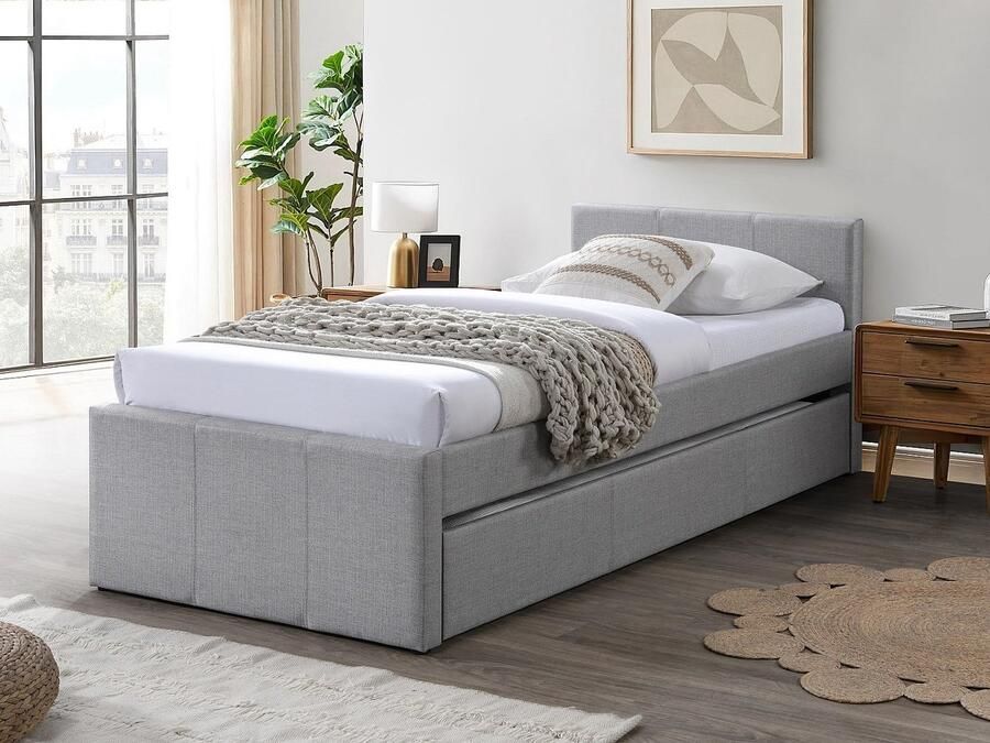 Vente-unique Uitschuifbed 90 x 190 cm Stof Grijs DORITALO L 208.5 cm x H 76.7 cm x D 95 cm - Foto 2