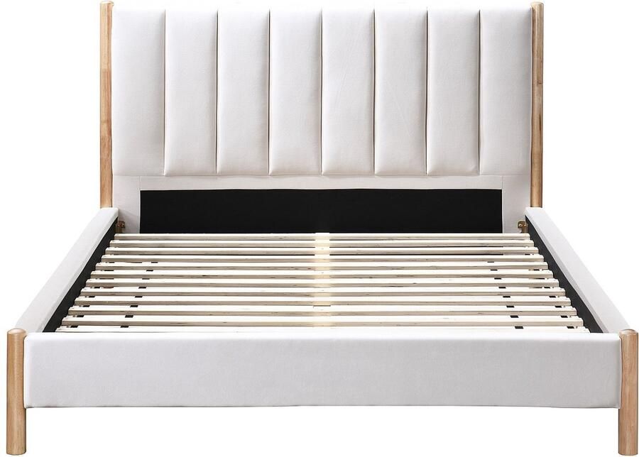 Vente-unique Bed 180 x 200 cm met hoofdbord met verticale stiksels Velours Ivoorwit + matras SIZAMA L 194 cm x H 119 cm x D 215.5 cm - Foto 4