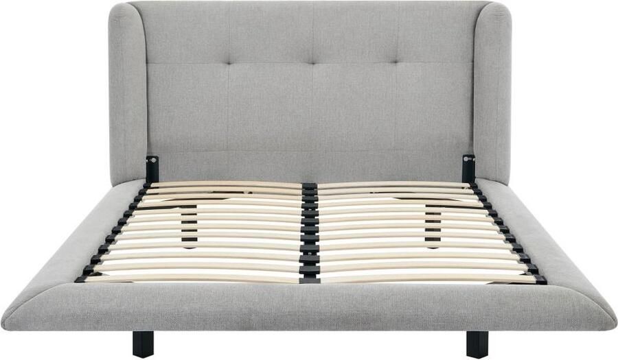 Vente-unique Bed 160 x 200 cm met hoofdbord met capitons Stof Lichtgrijs PENAVI L 196 cm x H 103 cm x D 229 cm