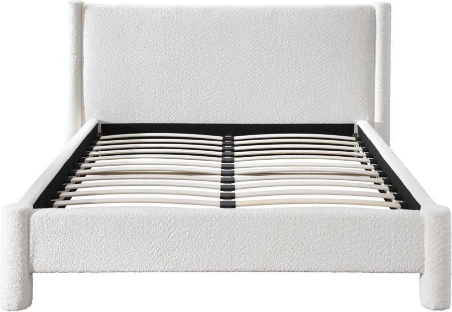 Vente-unique Bed 180 x 200 cm Boucléstof Wit CONOMO L 220.5 cm x H 115.5 cm x D 219 cm