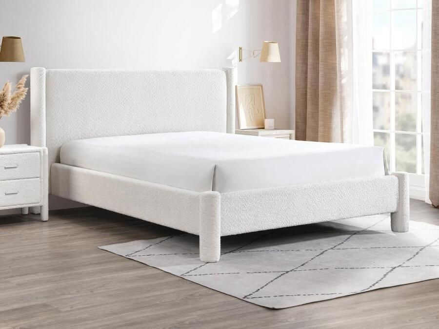 Vente-unique Bed 180 x 200 cm Boucléstof Wit CONOMO L 220.5 cm x H 115.5 cm x D 219 cm - Foto 2