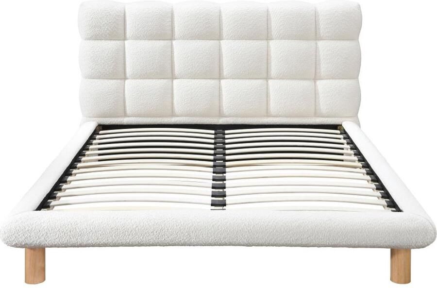 Vente-unique Bed met gewatteerd hoofdbord 180 x 200 cm Boucléstof Wit FUDALI L 205 cm x H 115 cm x D 221 cm