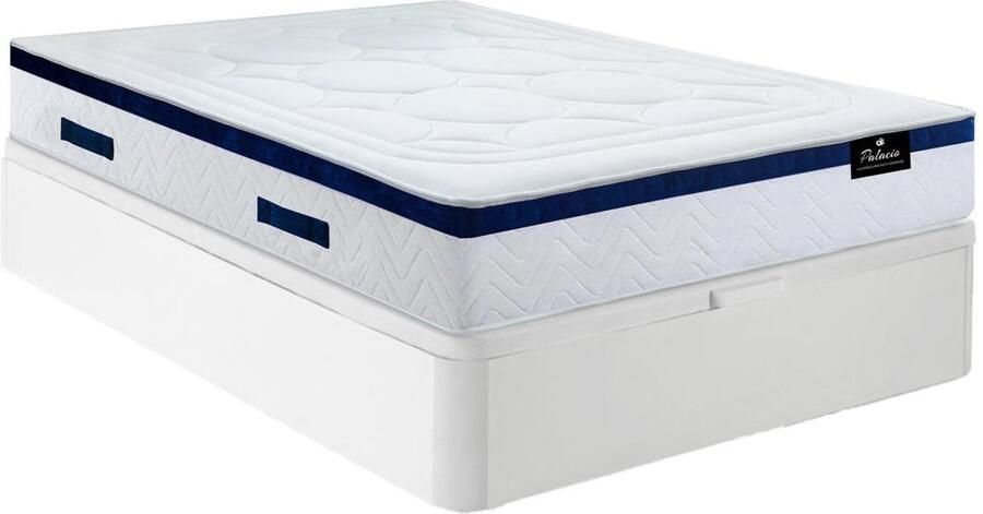 Vente-unique Bedset 140 x 190 cm Witte bedbodem met opbergruimte + hybride matras met pocketveren MARQUIS van DREAMEA L 190 cm x H 30 cm x D 140 cm