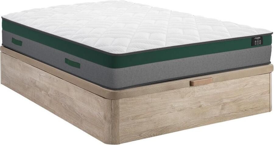 Vente-unique Bedset 140 x 190 cm Bedbodem met lichte houtkleur en opbergruimte + matras met pocketveren PRESTIGE van YSMÉE L 190 cm x H 30 cm x D 140 cm