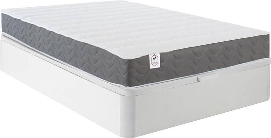 Vente-unique Bedset 140 x 190 cm Witte bedbodem met opbergruimte + matras van schuim met hoge dichtheid HEAVEN van DREAMEA L 190 cm x H 30 cm x D 140 cm