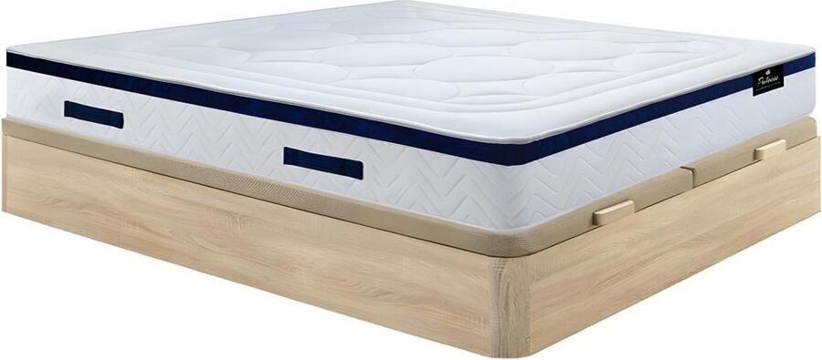 Vente-unique Bedset 180 x 200 cm Bedbodem met lichte houtkleur en opbergruimte + hybride matras met pocketveren MARQUIS van DREAMEA L 200 cm x H 30 cm x D 180 cm