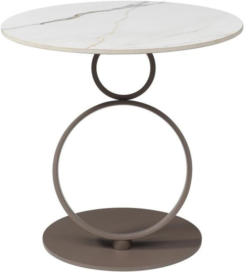 Vente-unique Bijzettafel van keramiek en taupekleurig metaal Wit marmereffect JOLINE van Maison Céphy L 55 cm x H 53 cm x D 55 cm - Foto 2