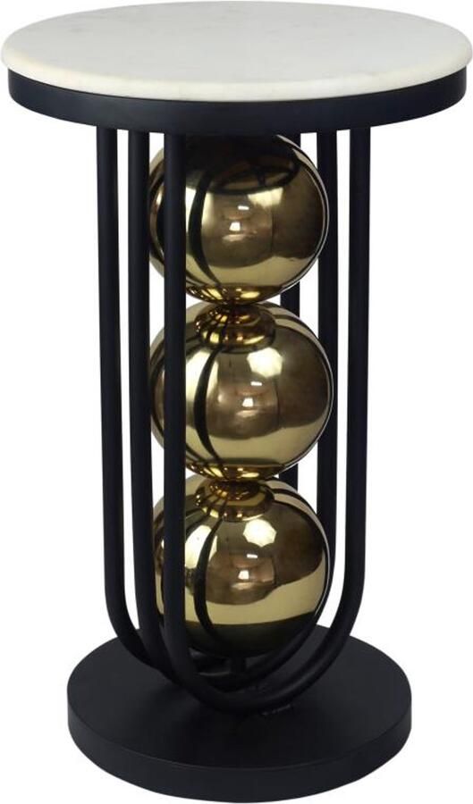 Vente-unique Bijzettafel van marmer en metaal Wit zwart en goud NAYELI L 35.5 cm x H 58 cm x D 35.5 cm