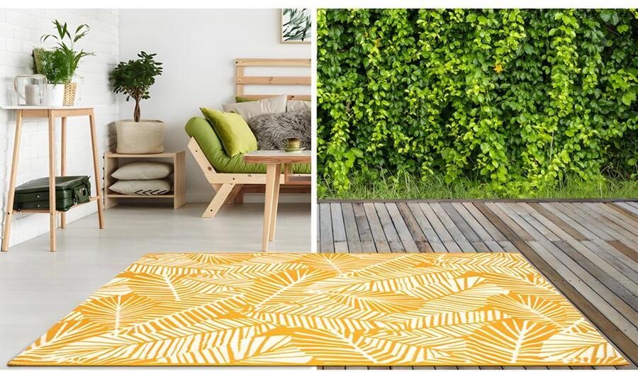 Vente-unique Binnen- of buitentapijt bloemenmotief CURITIBA 150 x 200 cm Geel L 200 cm x H 1 cm x D 150 cm