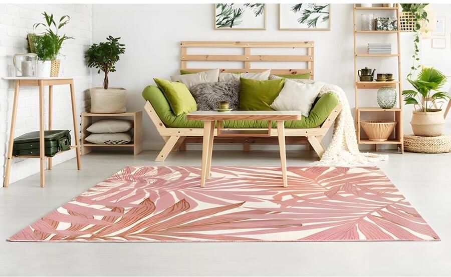 Vente-unique Binnen- of buitentapijt etnische stijl bloemenmotief ROCETA 150 x 200 cm Roze L 200 cm x H 1 cm x D 150 cm