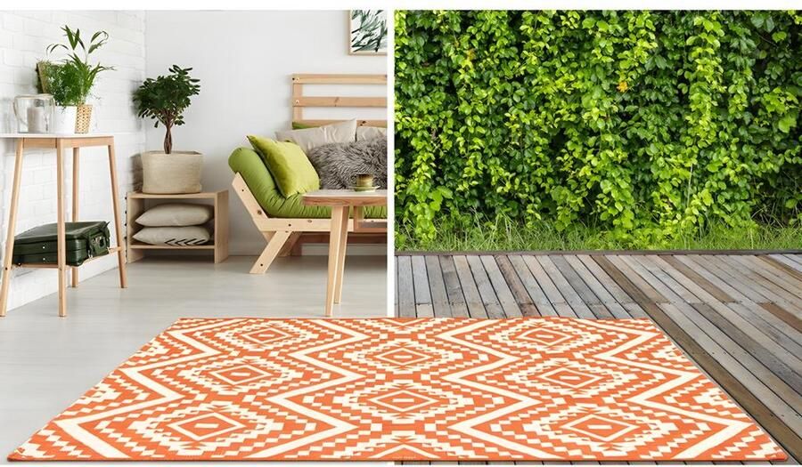 Vente-unique Binnen- of buitentapijt etnische stijl CAREA 150 x 200 cm Oranje L 200 cm x H 1 cm x D 150 cm