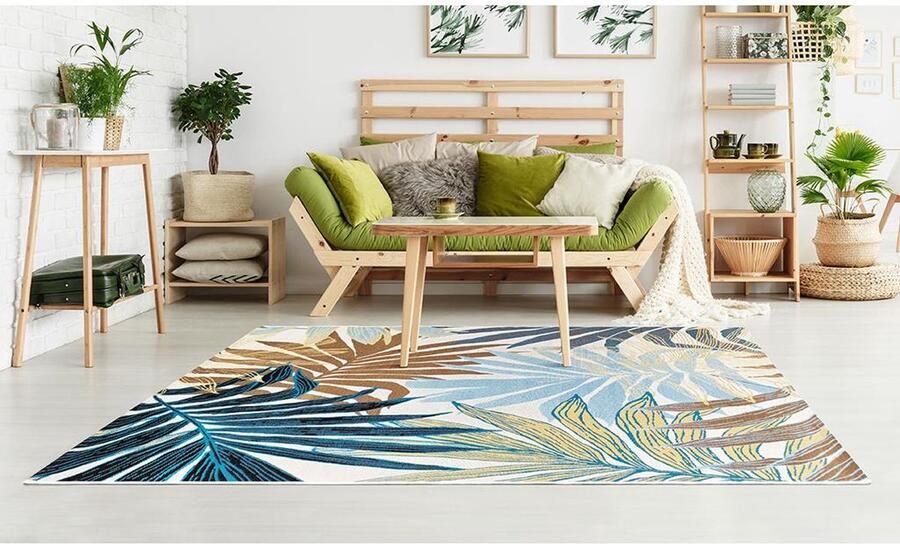 Vente-unique Binnen- of buitentapijt etnische stijl en bloemenmotief VEGETO 150 x 200 cm Groen L 200 cm x H 1 cm x D 150 cm - Foto 3